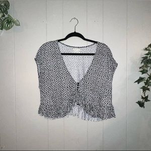 Urban Outfitters Cropped Babydoll - Black White Floral -  Medium